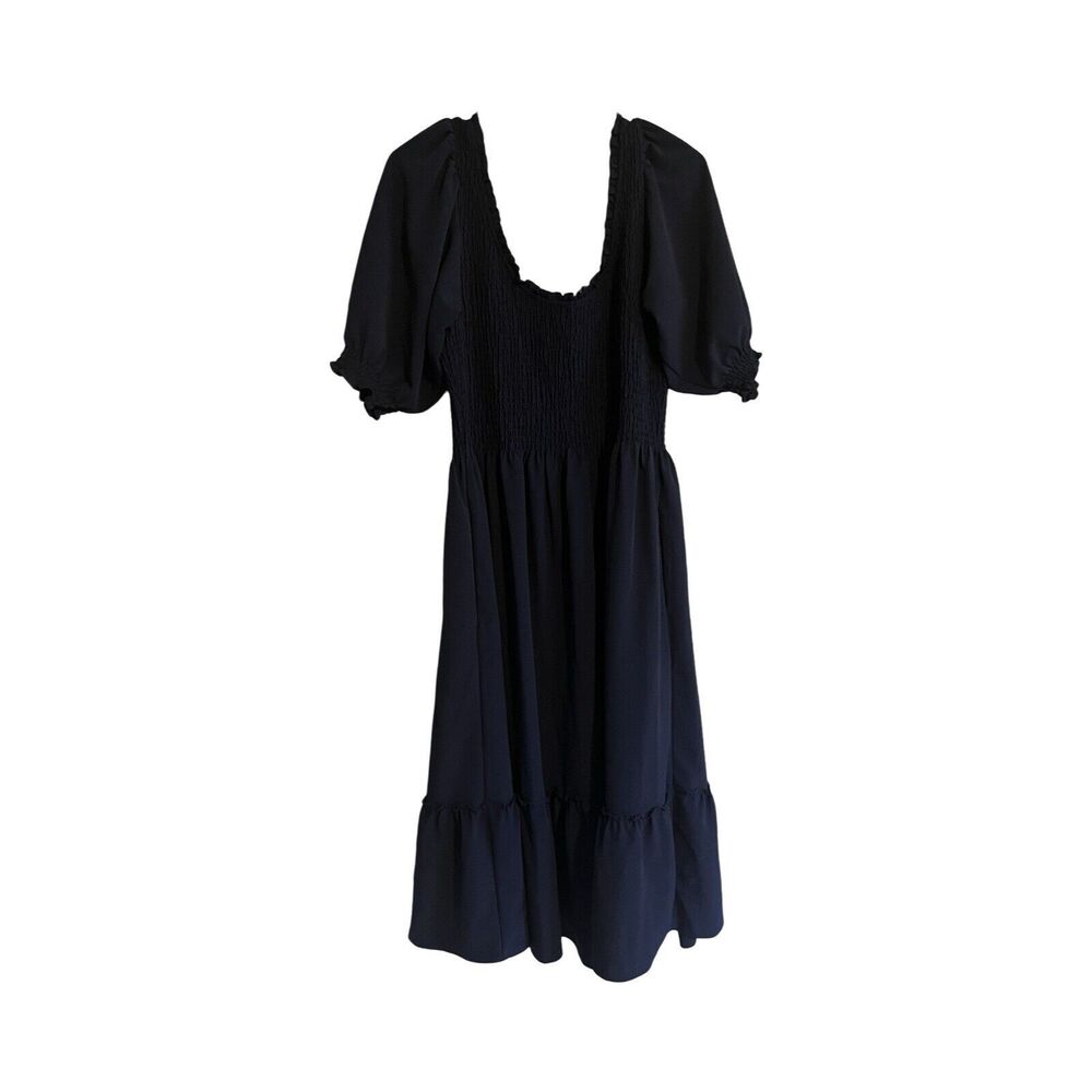 Hill House Home Large Nap Dress Navy Polyester Midi Smocked Pockets